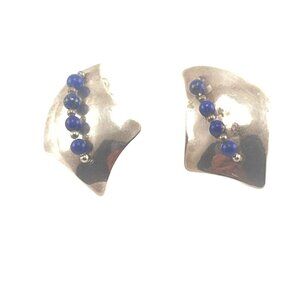 Scara Sterling Handmade Vintage Lapis Lazuli Beaded Post Earrings 1 3/4"